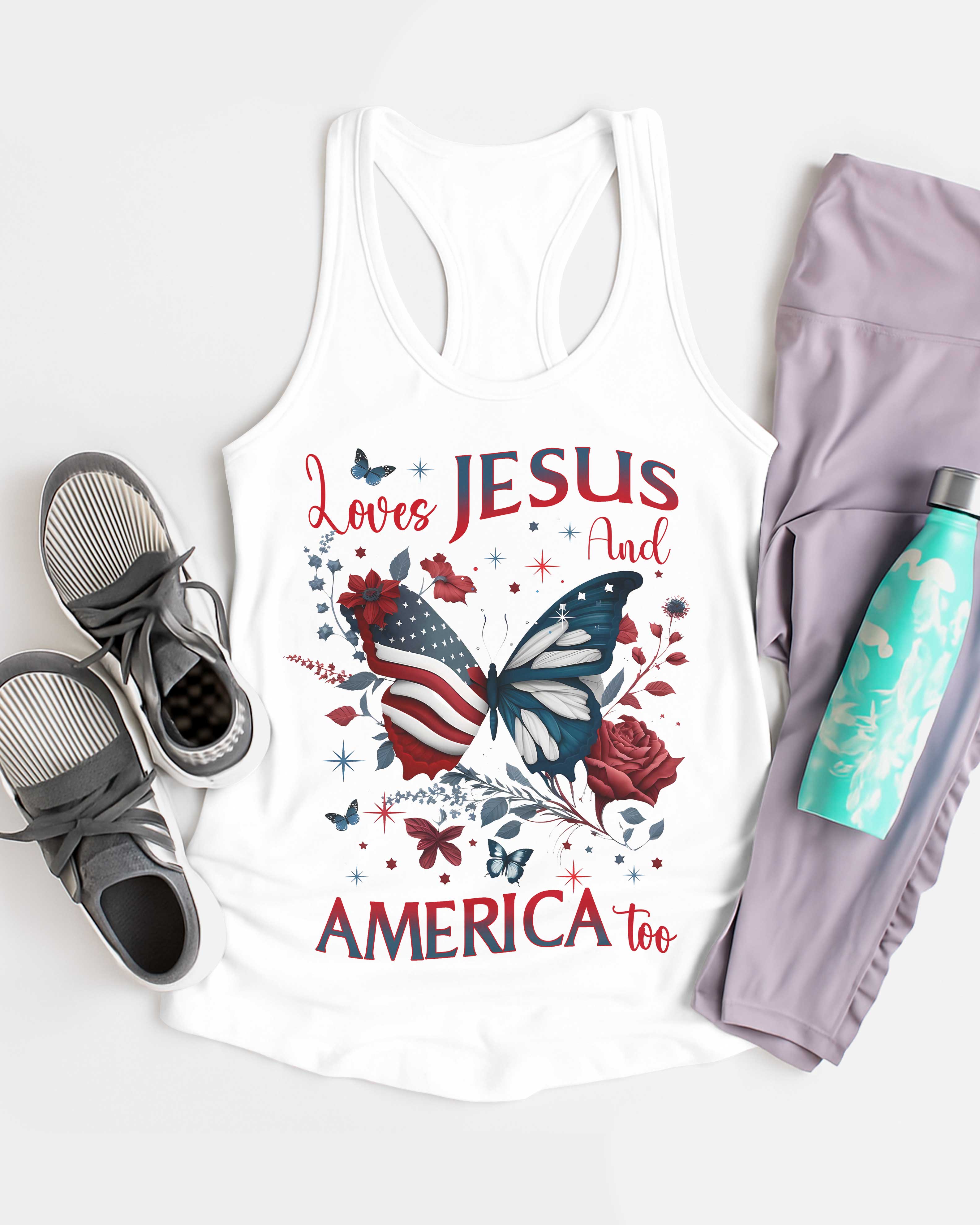 Loves Jesus And America Too All Over Print Summer Tank Top