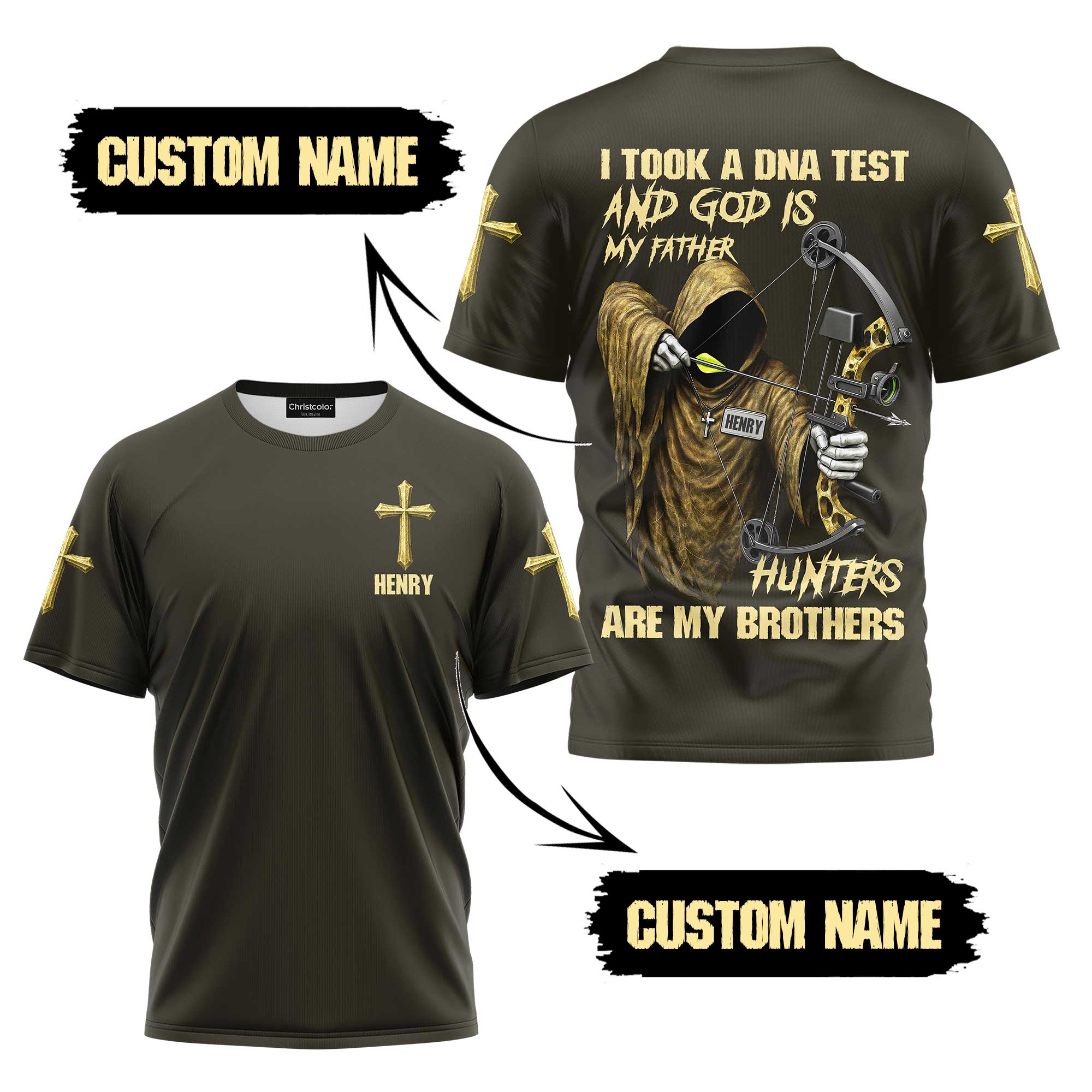 God is my Father Hunters are my brothers All Over Print Custom Name T-Shirt