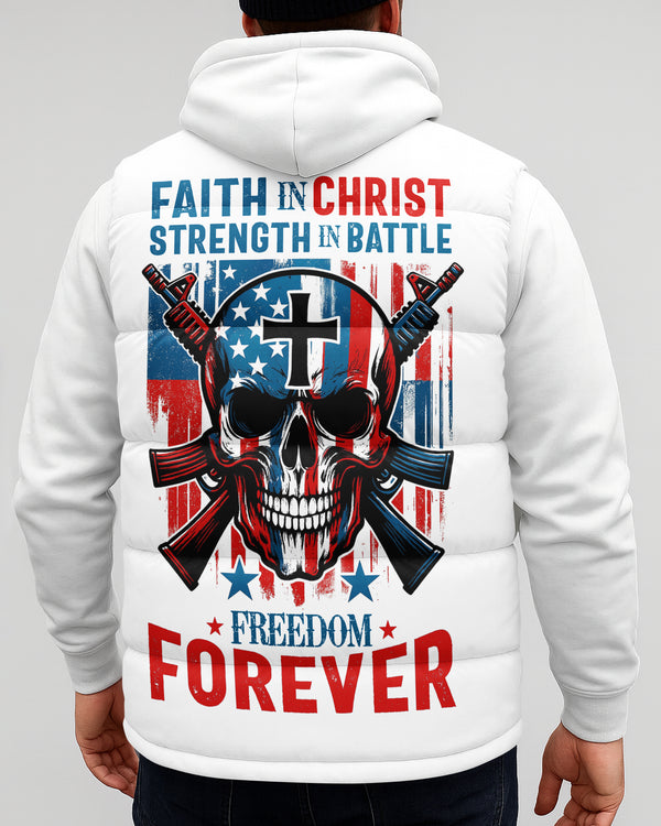 Faith In Christ Strength In Battle Freedom Forever Sleeveless Puffer Jacket