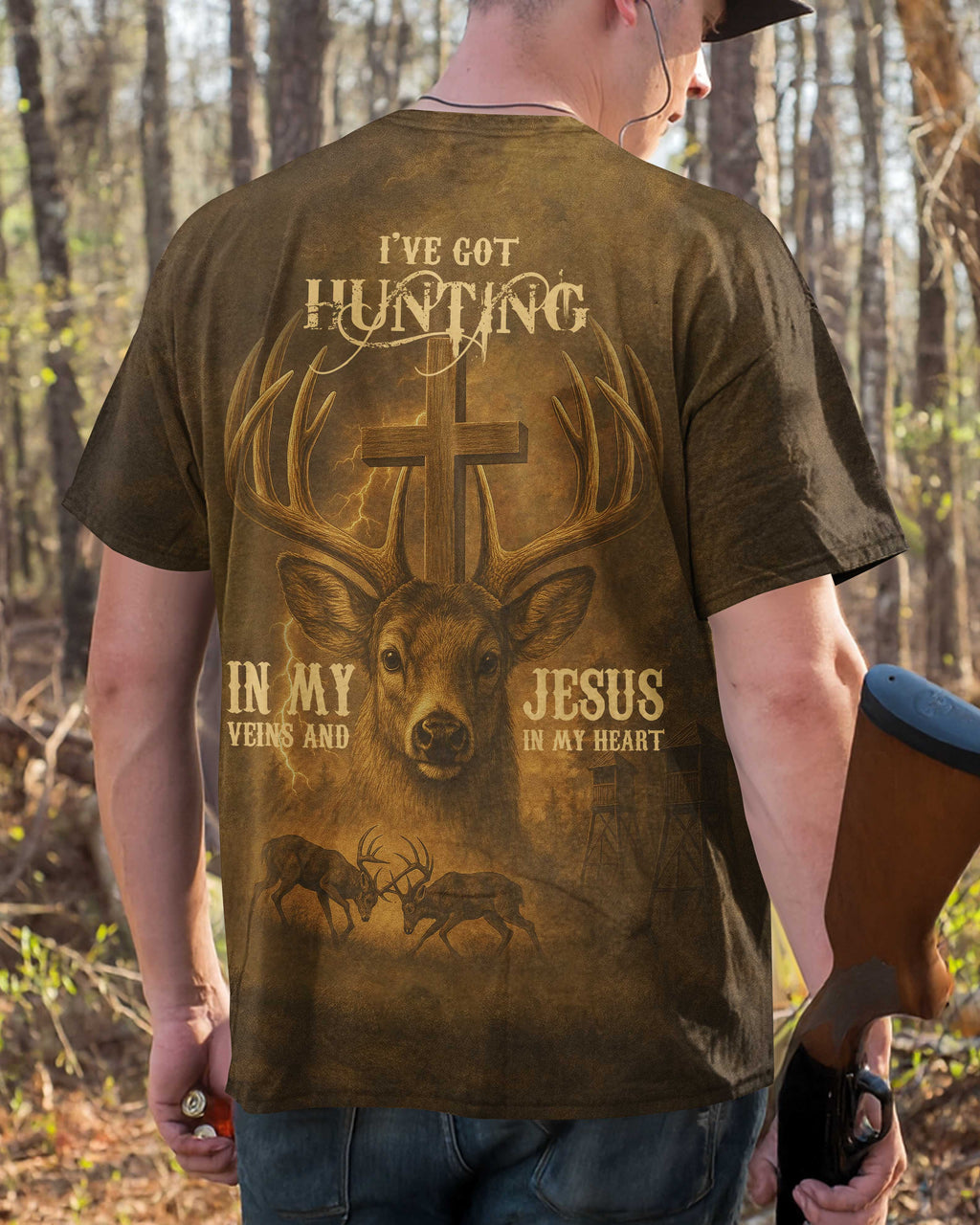 I've Got Hunting In My Veins And Jesus In My Heart Custom Name T-Shirt