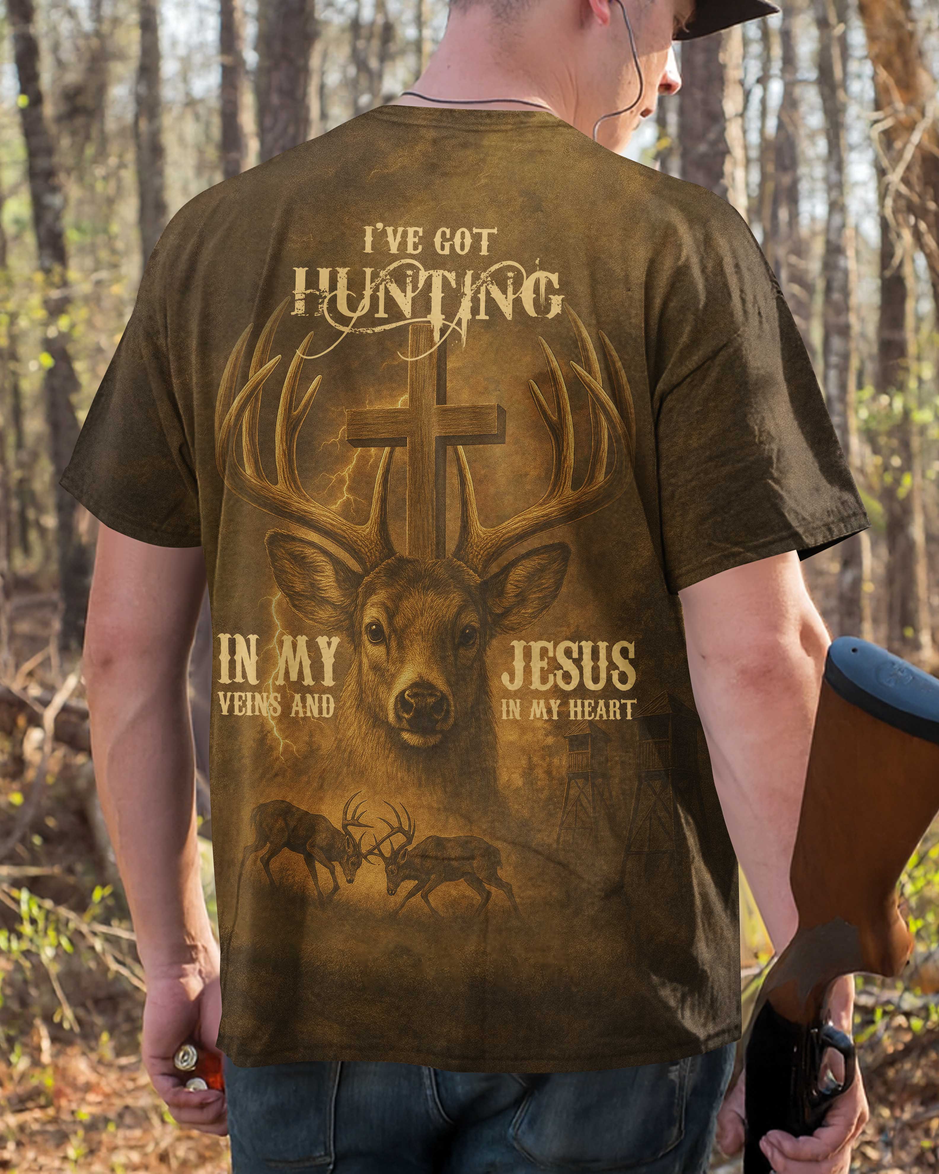 I've Got Hunting In My Veins And Jesus In My Heart Custom Name T-Shirt