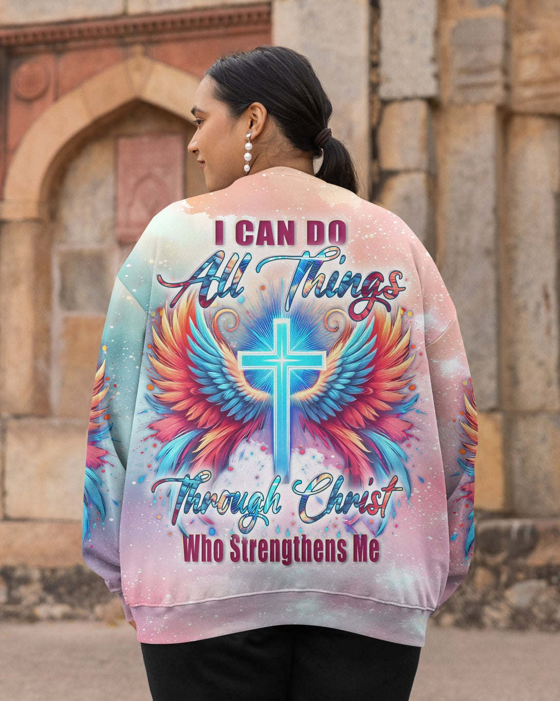 I Can Do All Things Through Christ Who Strengthens Me All Over Print Sweater - Christ Color
