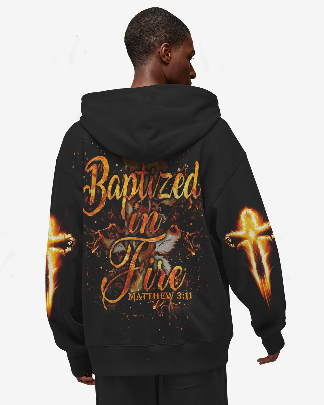 Baptized In Fire All Over Print Zip Hoodie - Christ Color