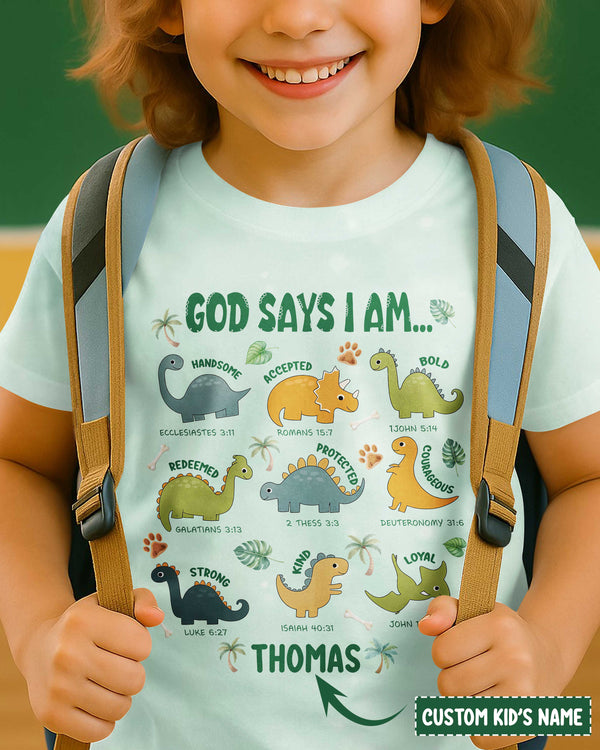 God Says I Am Dinosaur All Over Print T-Shirt Kid