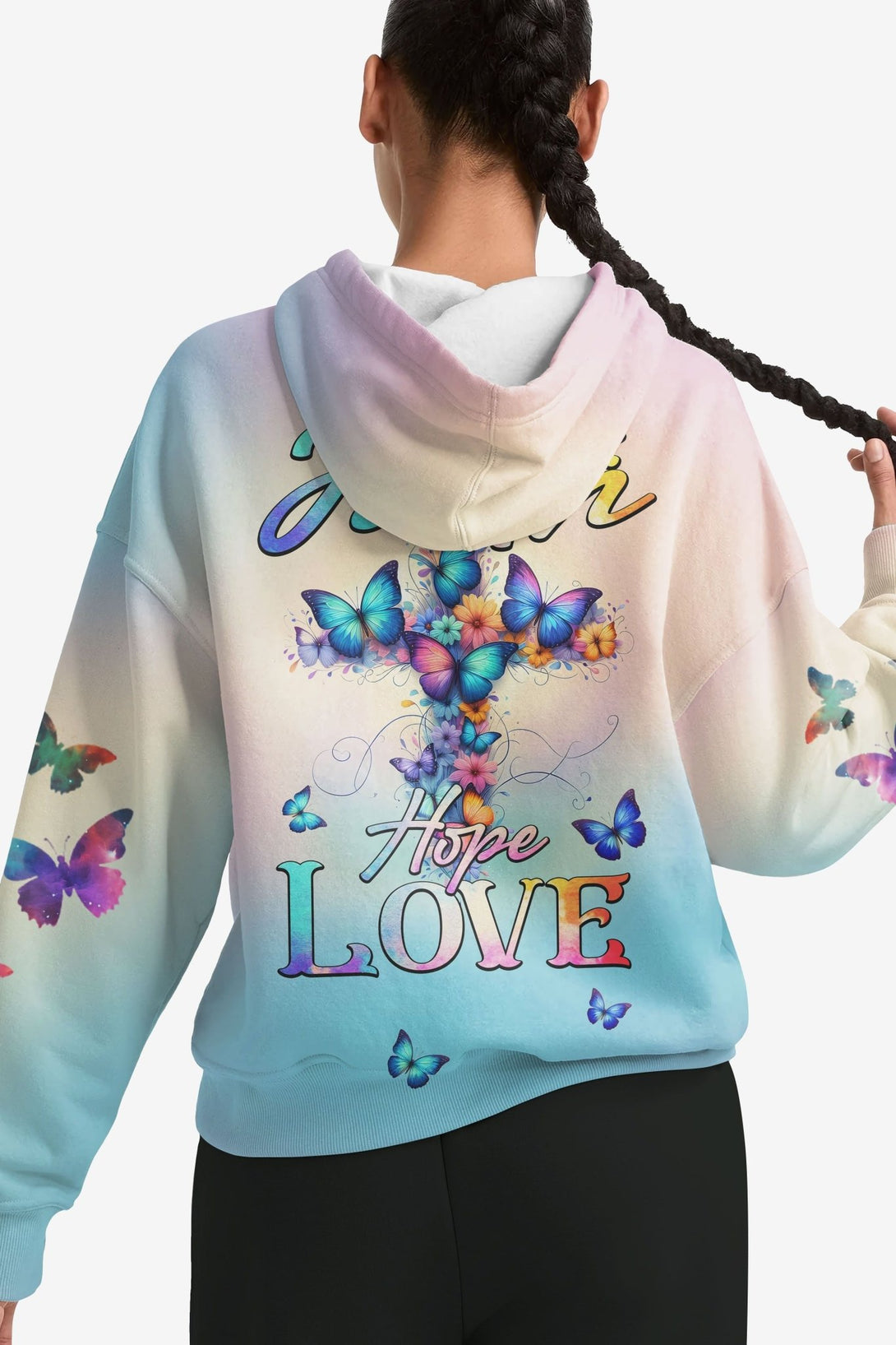 Butterfly Faith Hope Love All Over Print Hoodie - Christ Color