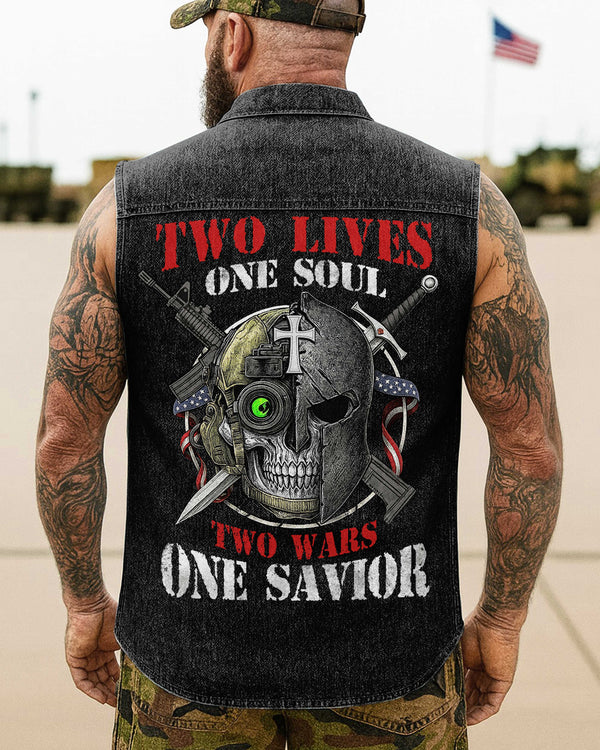 Two Lives One Soul Sleevesless Denim Shirt