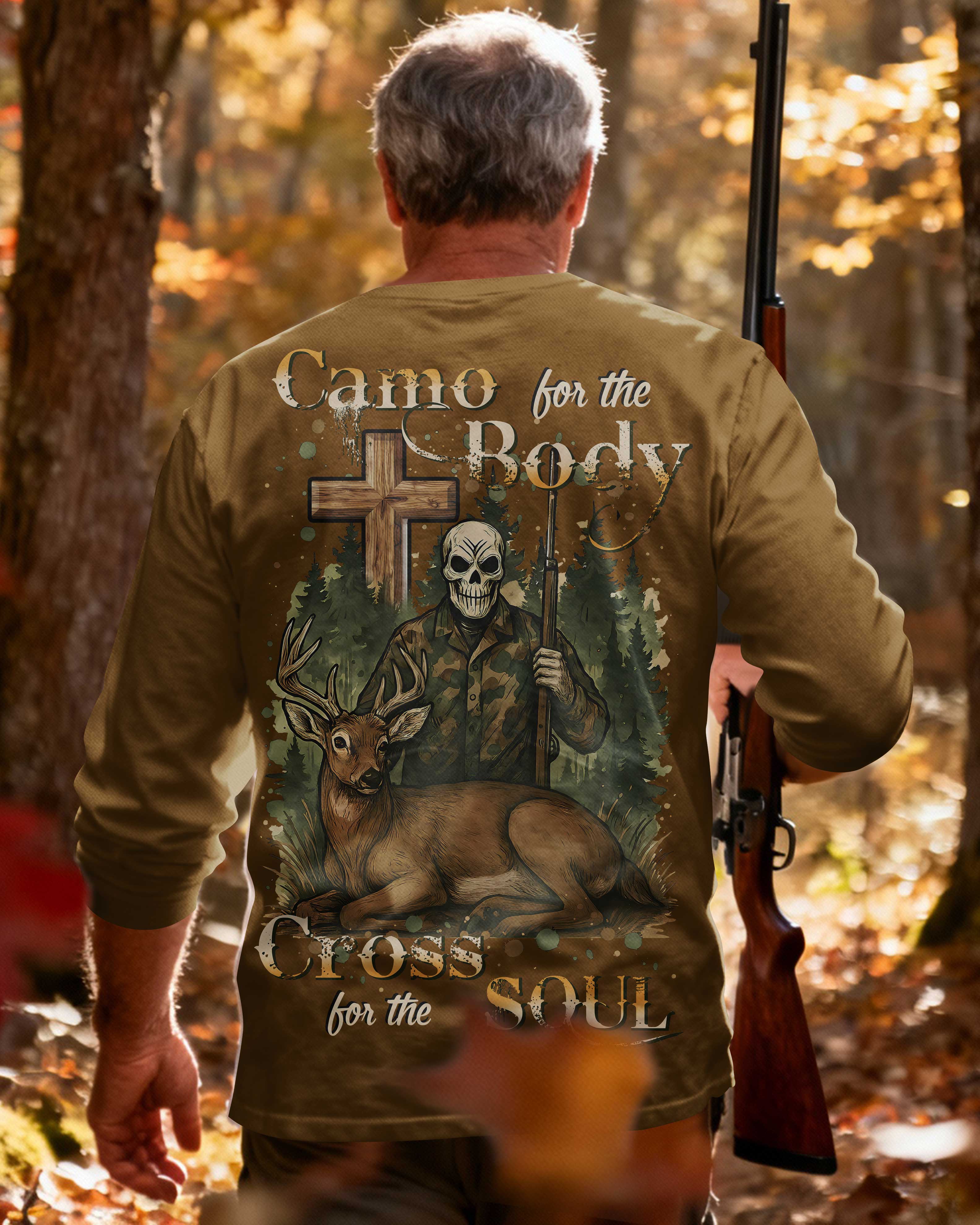 Camo For The Body Cross For The Soul All Over Print Long Sleeves T-Shirt