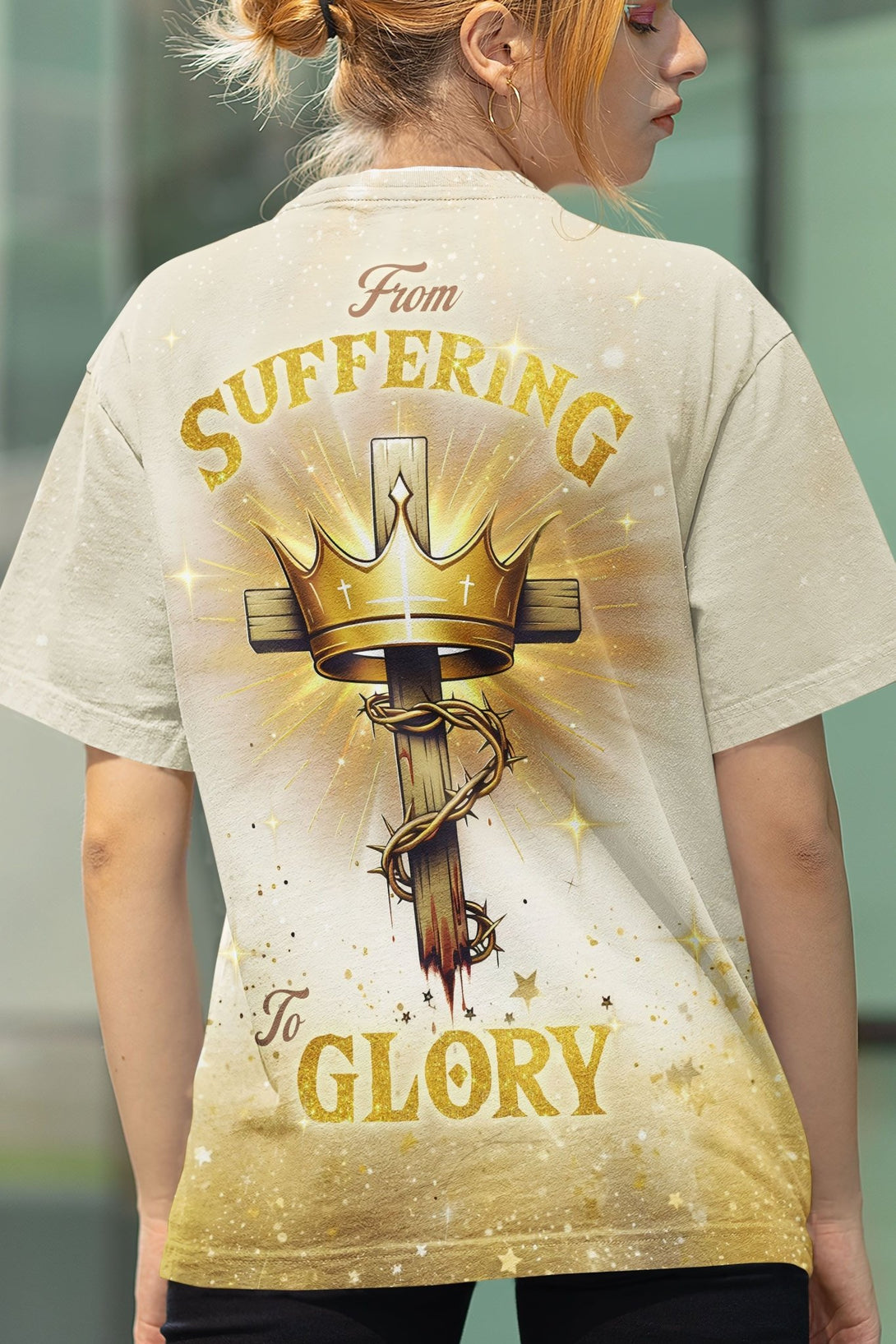 From Suffering To Glory All Over Print T-shirt - Christ Color