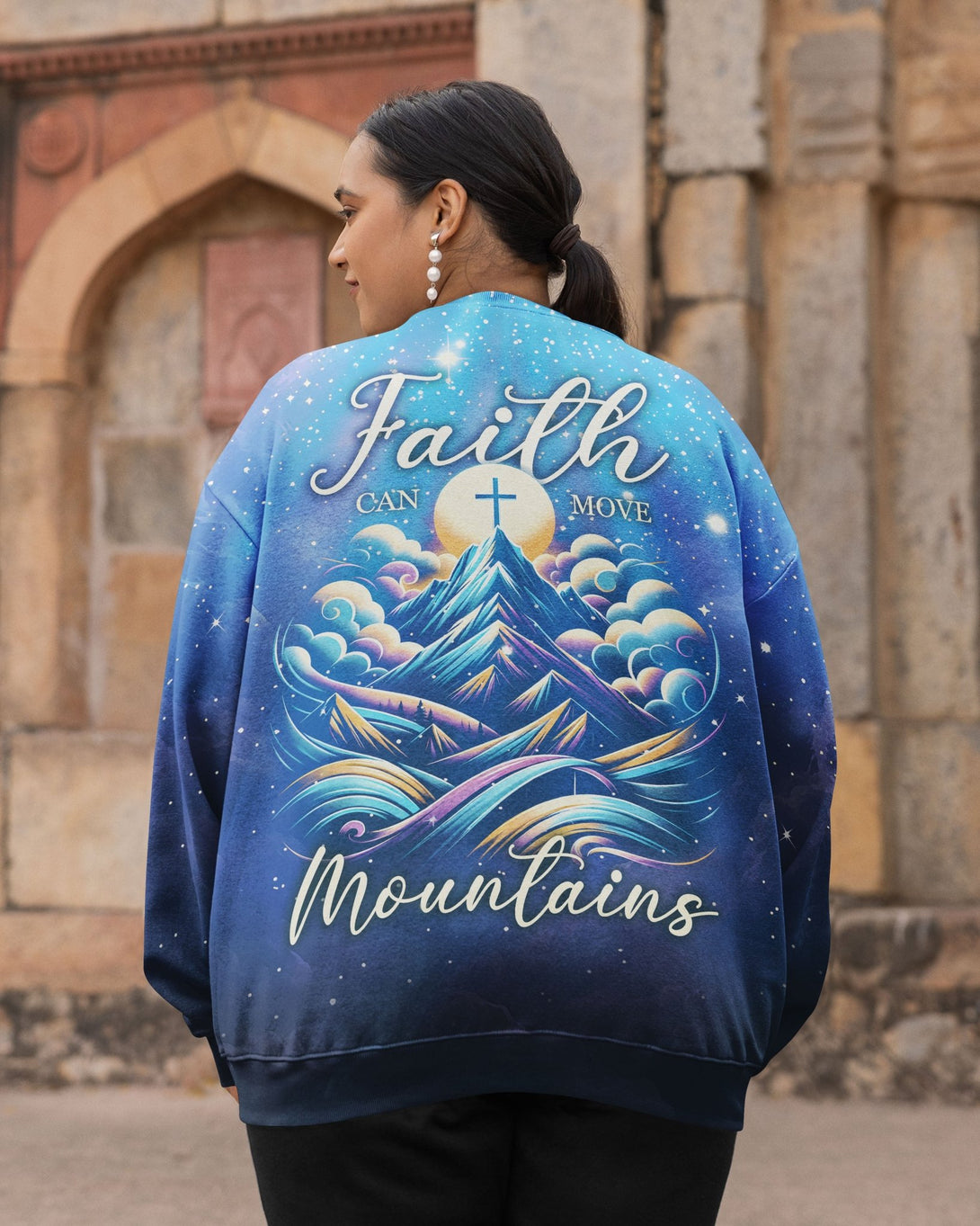 Faith Can Move Mountains All Over Print Sweater - Christ Color