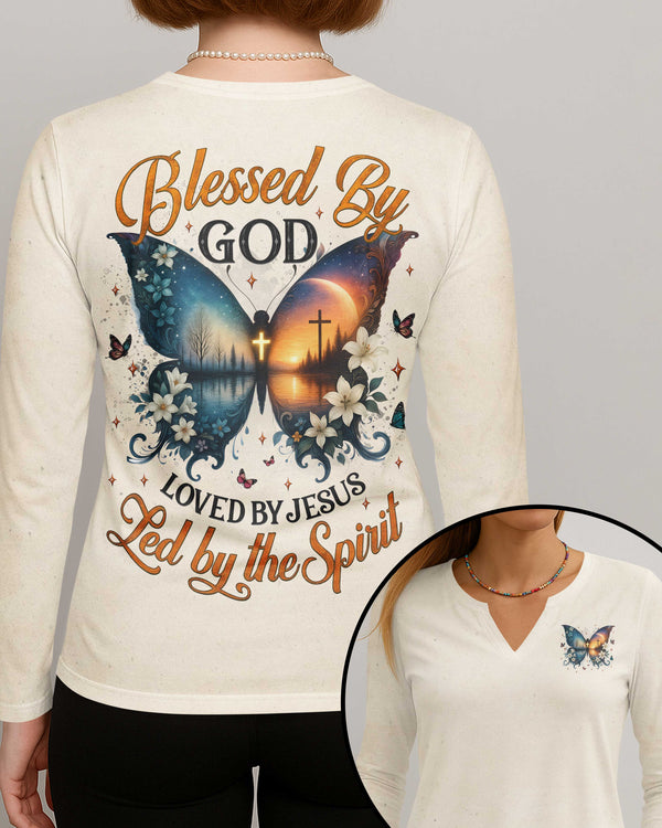 Blessed By God Loved By Jesus All Over Print V-neck Long Sleeves Shirt