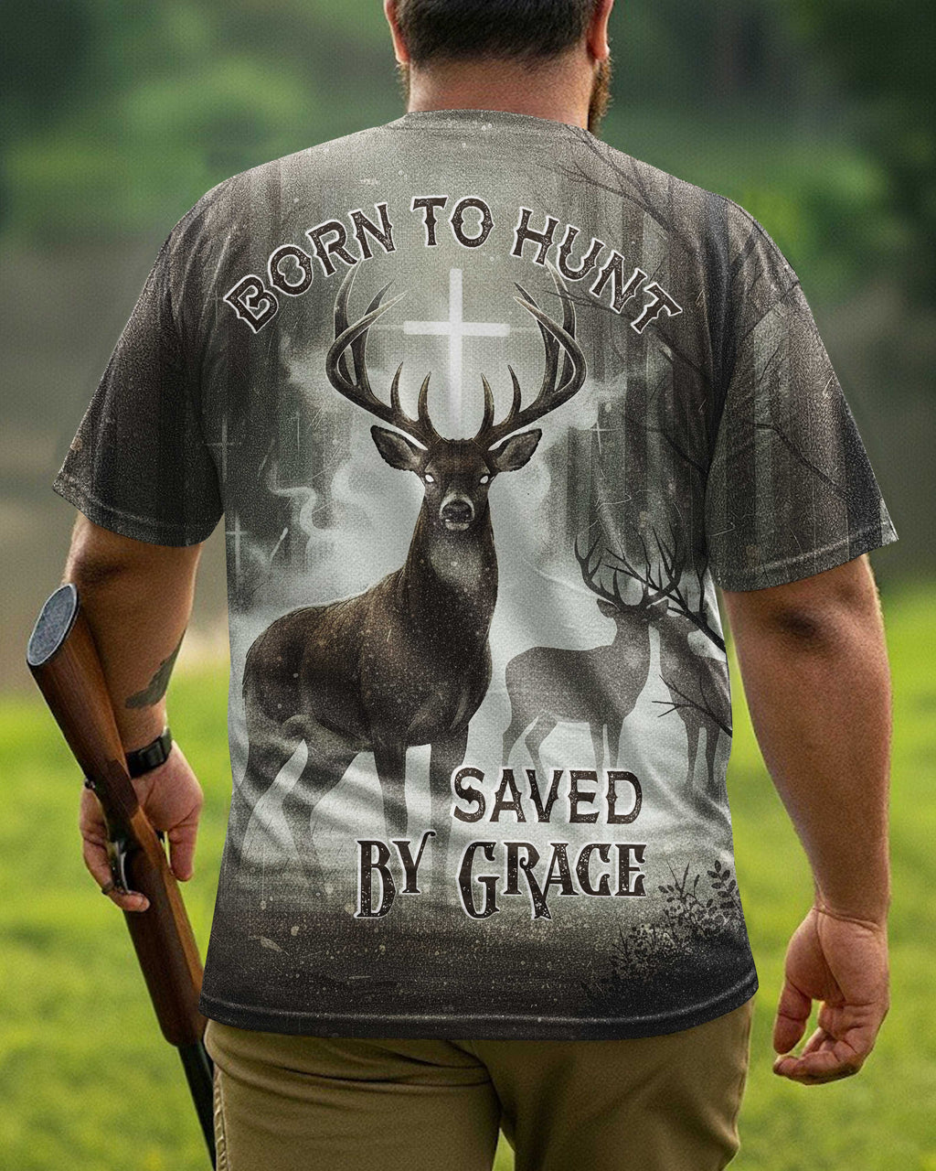 Born To Hunt Saved By Grace All Over Print Custom Name T-Shirt