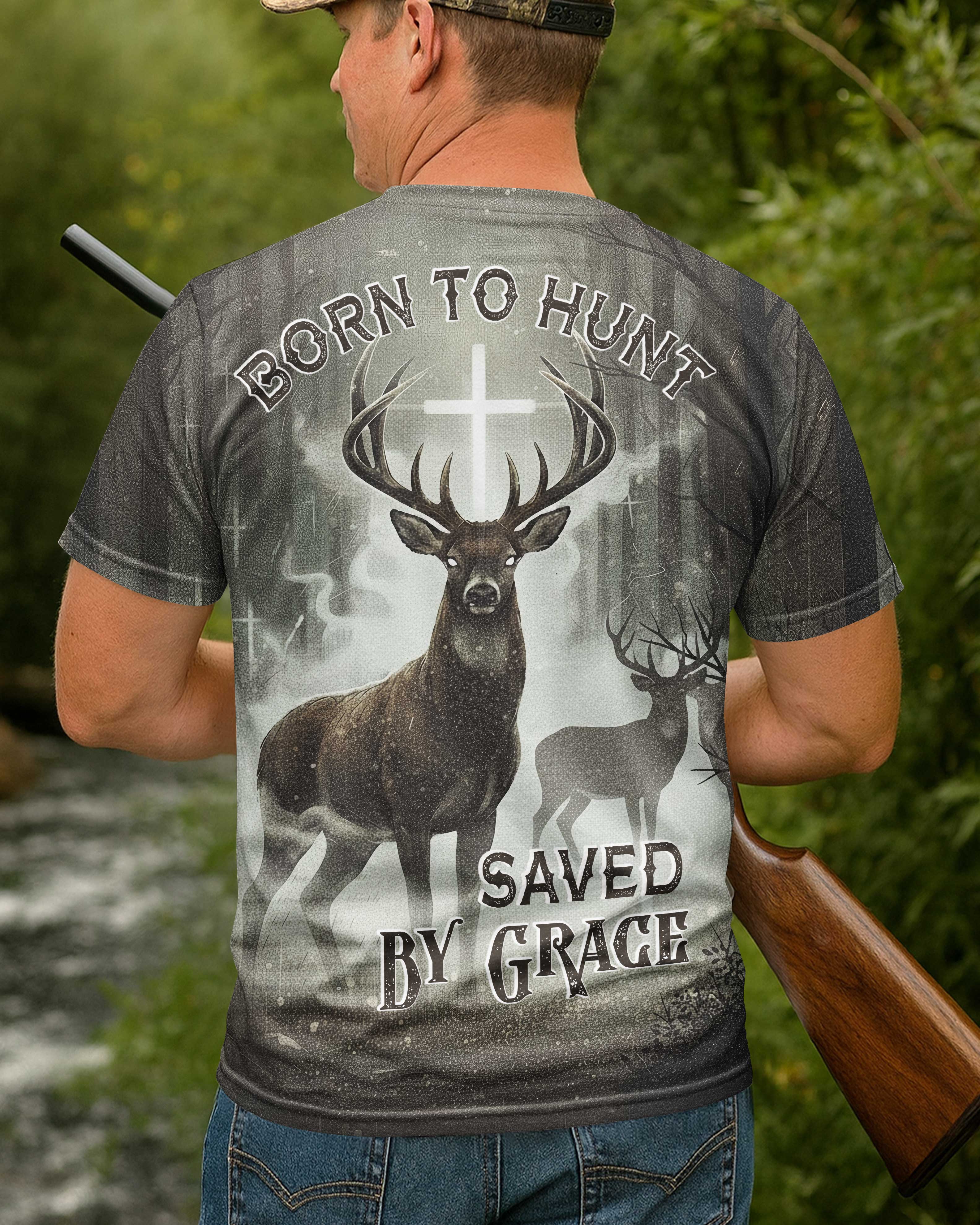 Born To Hunt Saved By Grace All Over Print Custom Name T-Shirt