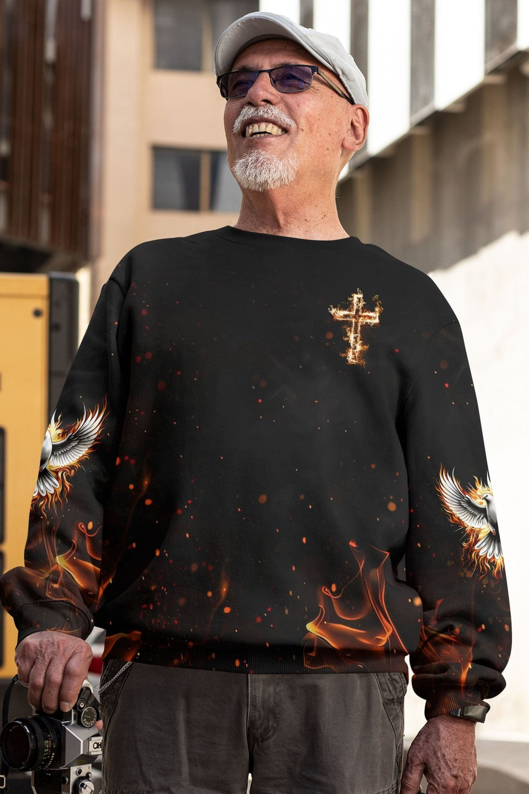 Baptized In Fire Matthew 3:11 All Over Print Sweater - Christ Color