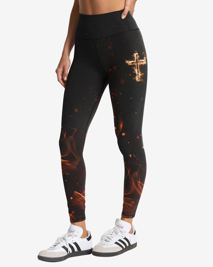 Baptized In Fire Matthew 3:11 All Over Print Leggings - Christ Color