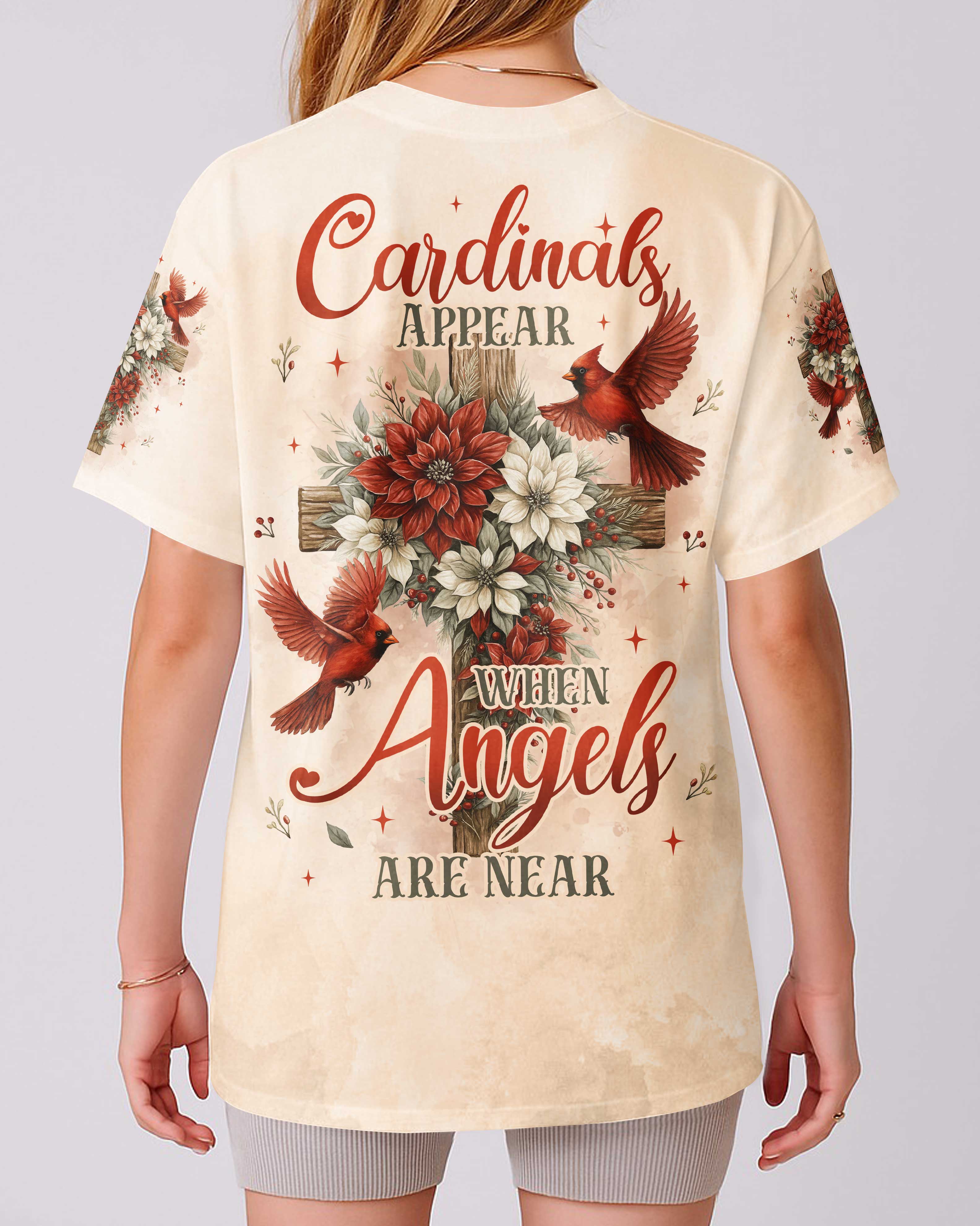 Cardinals Appear When Angels Are Near All Over Print T-Shirt