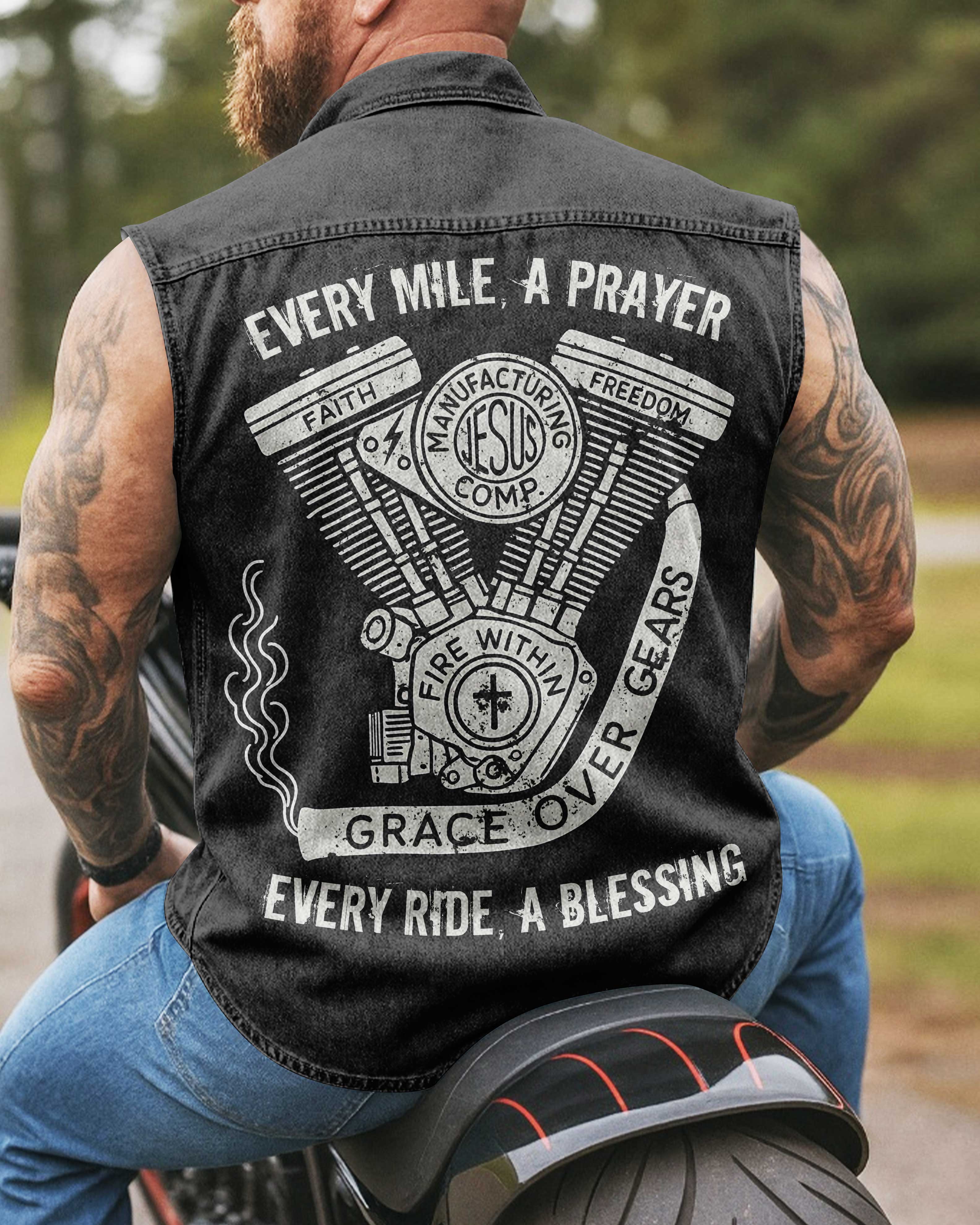 Every Mile A Prayer Sleevesless Denim T-Shirt