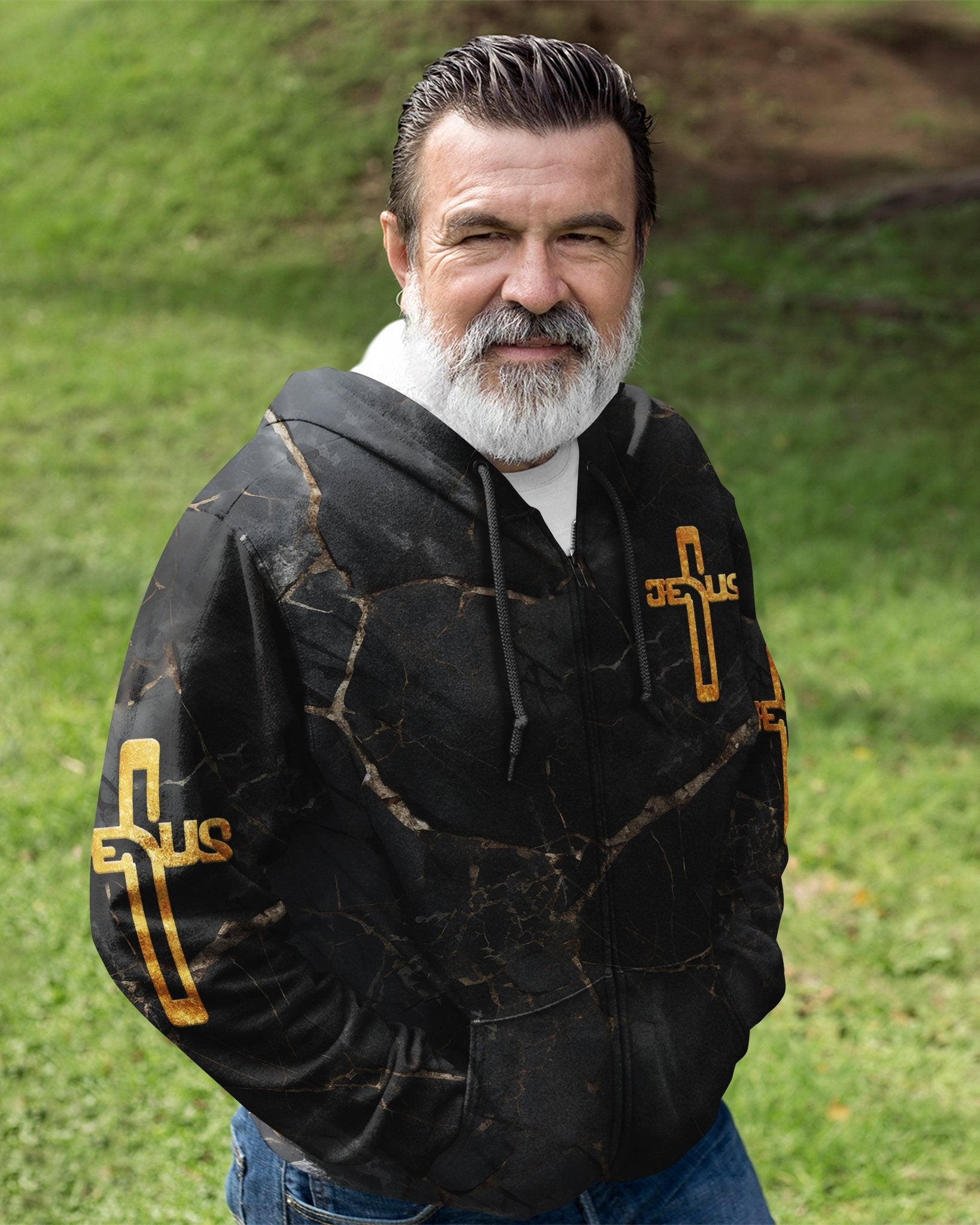 Death Could Not Hold Him All Over Print Zip Hoodie - Christ Color