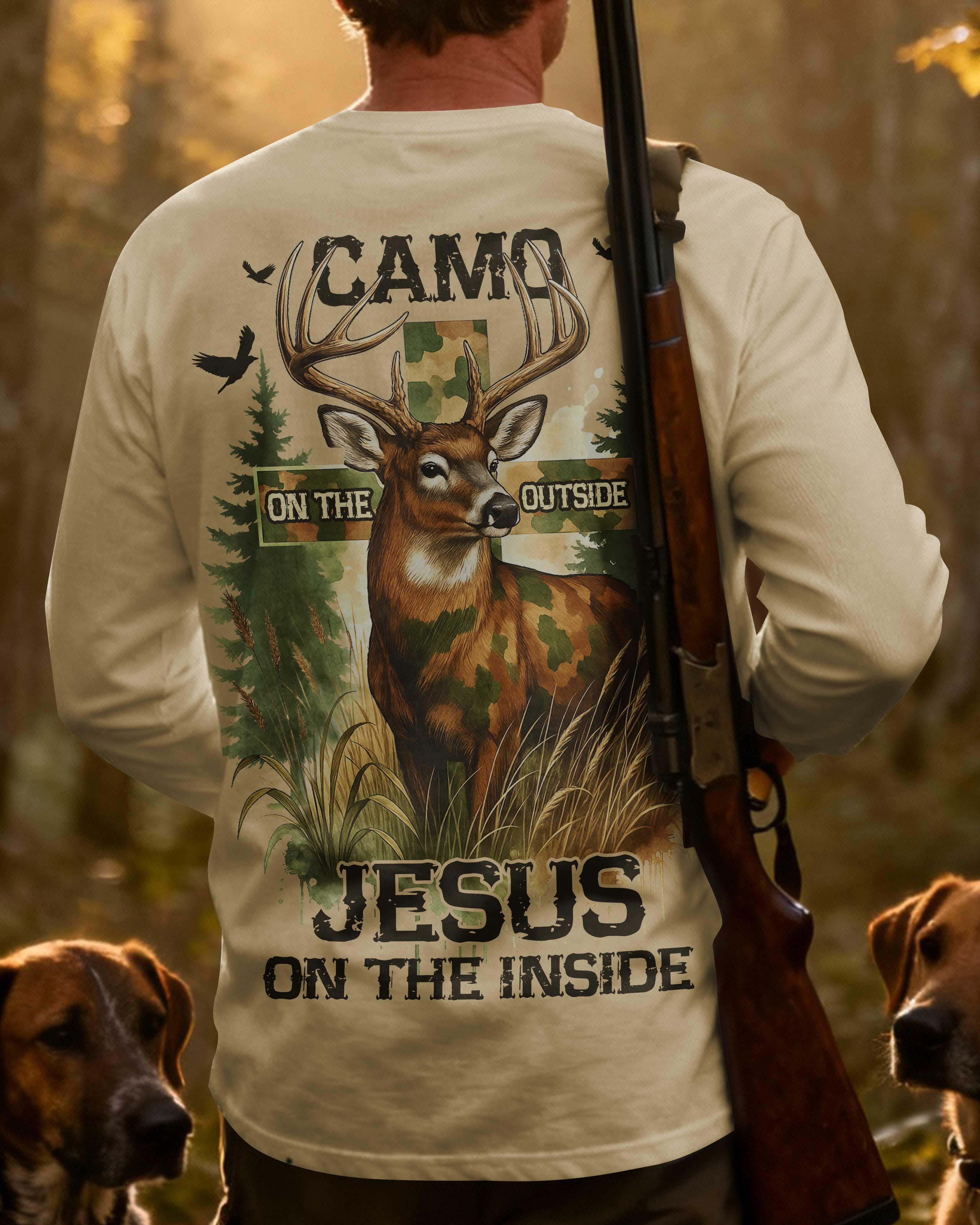 Camo On The Outside Jesus On The Inside All Over Print Long Sleeves T-Shirt
