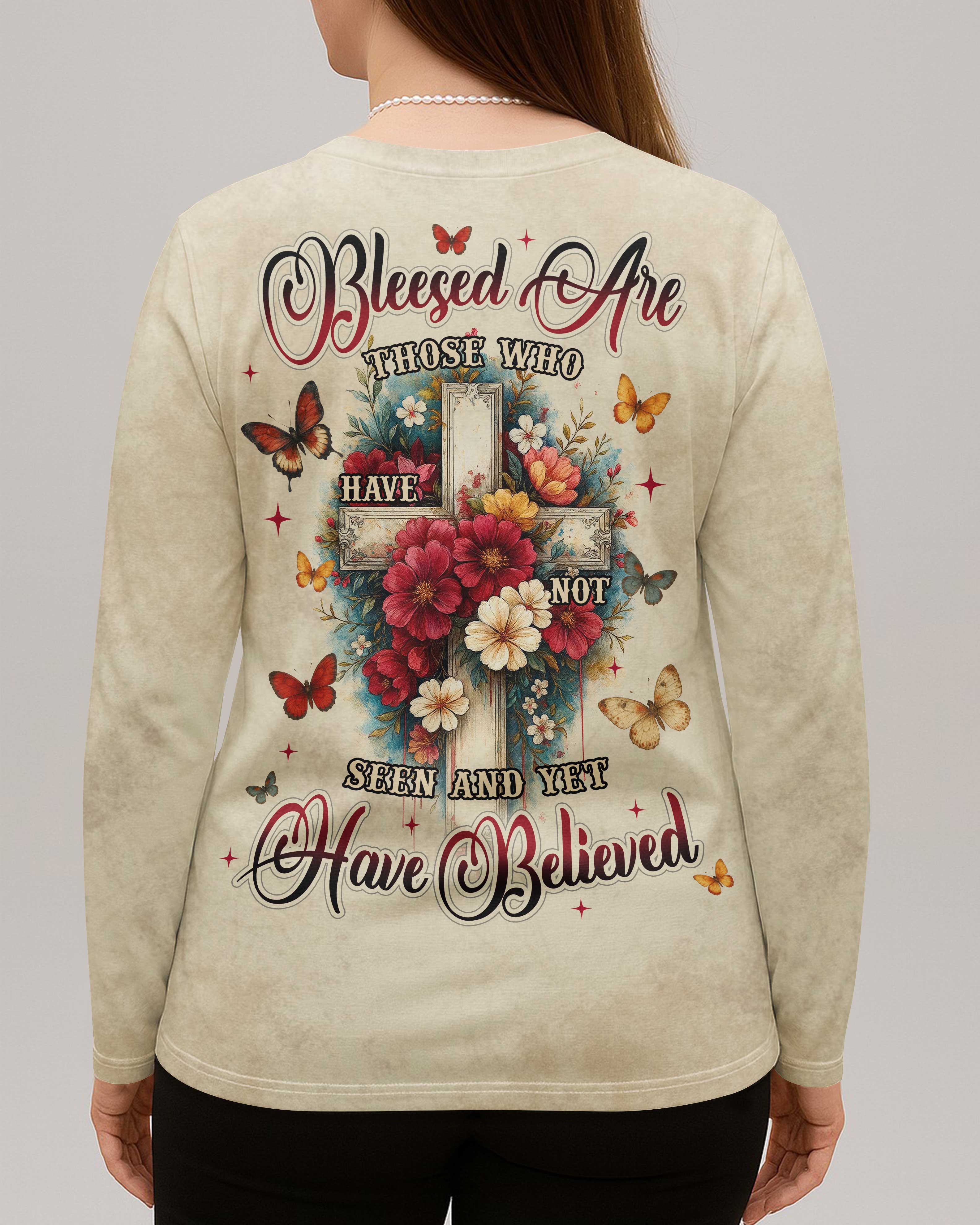 Blessed Are Those Who Have Not Seen And Yet Have Believed All Over Print V-neck Long Sleeves Shirt