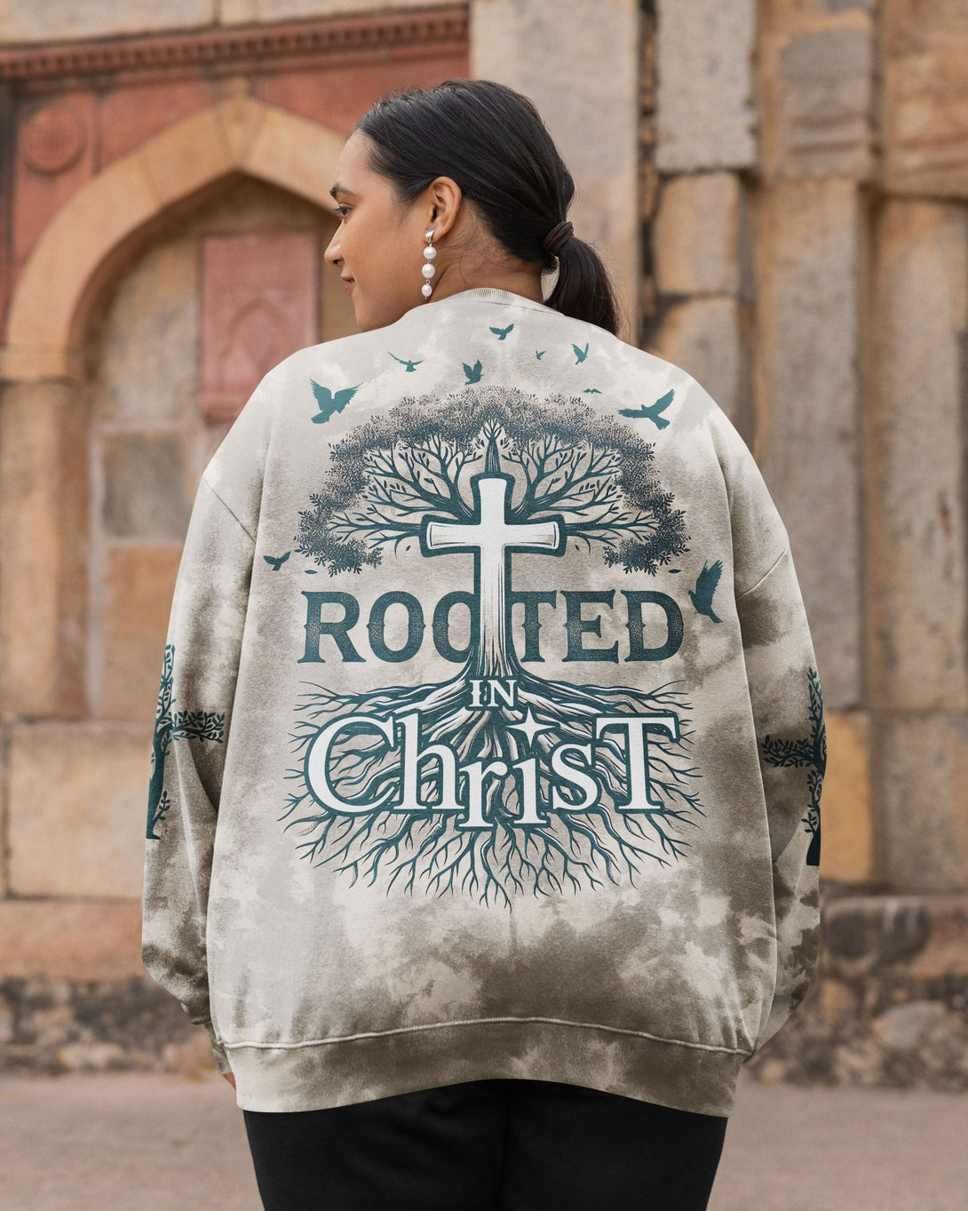 Rooted In Christ All Over Print Sweater - Christ Color