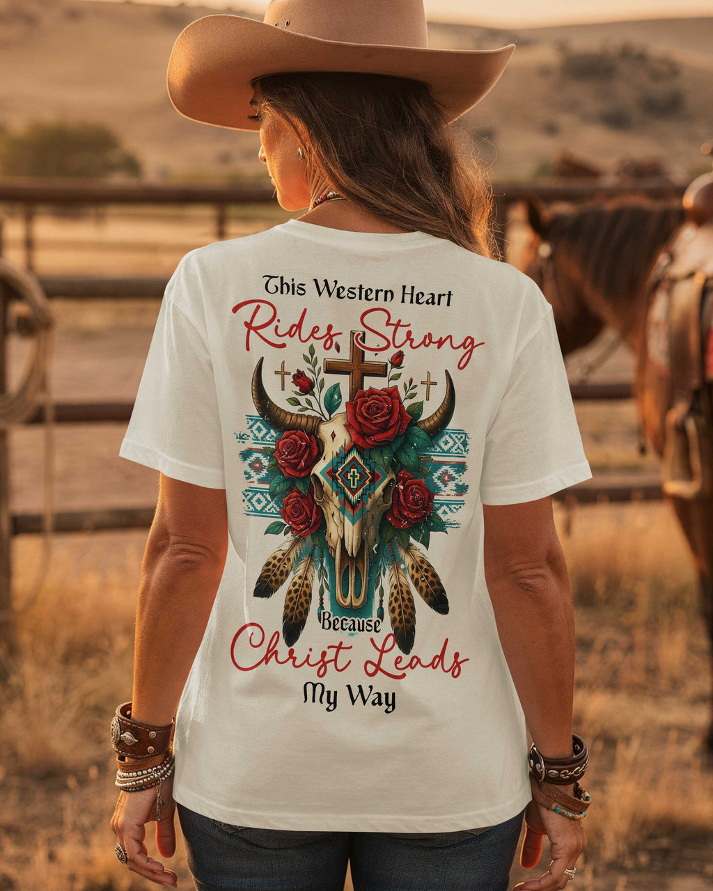 This Western Heart Rides Strong Because Christ Leads My Way T-Shirt