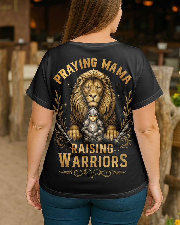 Praying Mama Raising Warriors All Over Print V-neck Dolman Sleeves Shirt
