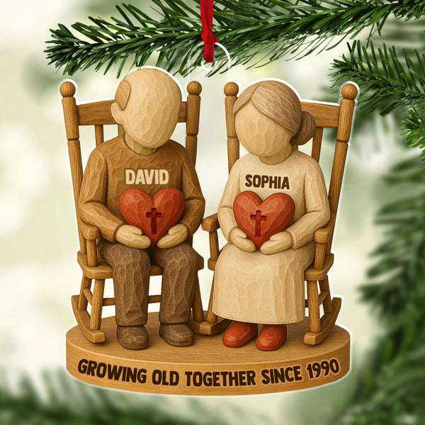 Growing Old Together Two Christian Heart Couple Personalized Acrylic Ornament