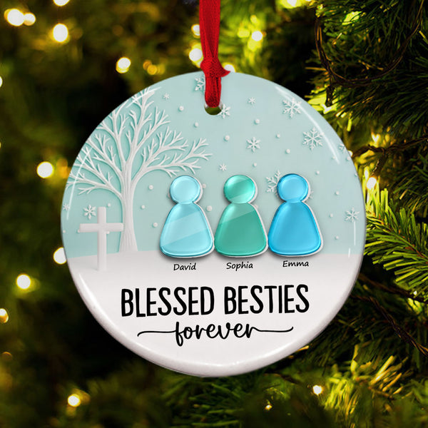 3D Seaglass Effect Blessed Besties Forever Personalized Ceramic Ornament, Custom Friends Name
