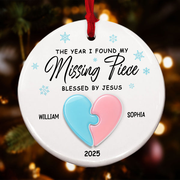 The Year I Found My Missing Piece Personalized Ceramic Ornament, Custom Couple Name