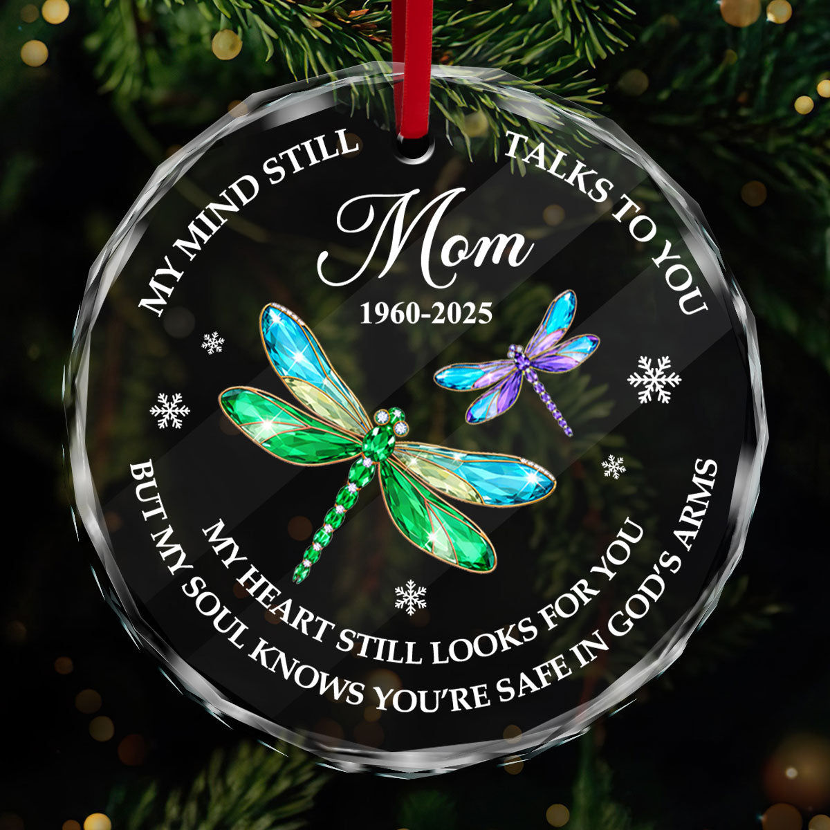 My Mind Still Talks To You Personalized Glass Ornament, Custom Name and Year