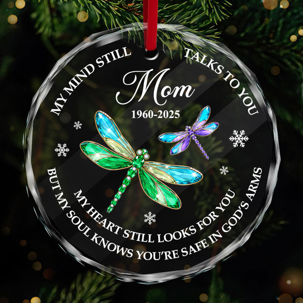 My Mind Still Talks To You Personalized Glass Ornament, Custom Name and Year