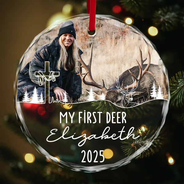 Hunting Season My First Deer Personalized Glass Ornament, Custom Name