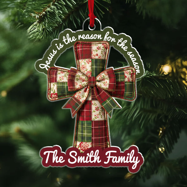 Jesus Is The Reason For The Season Personalized Acrylic Ornament, Custom Family Name