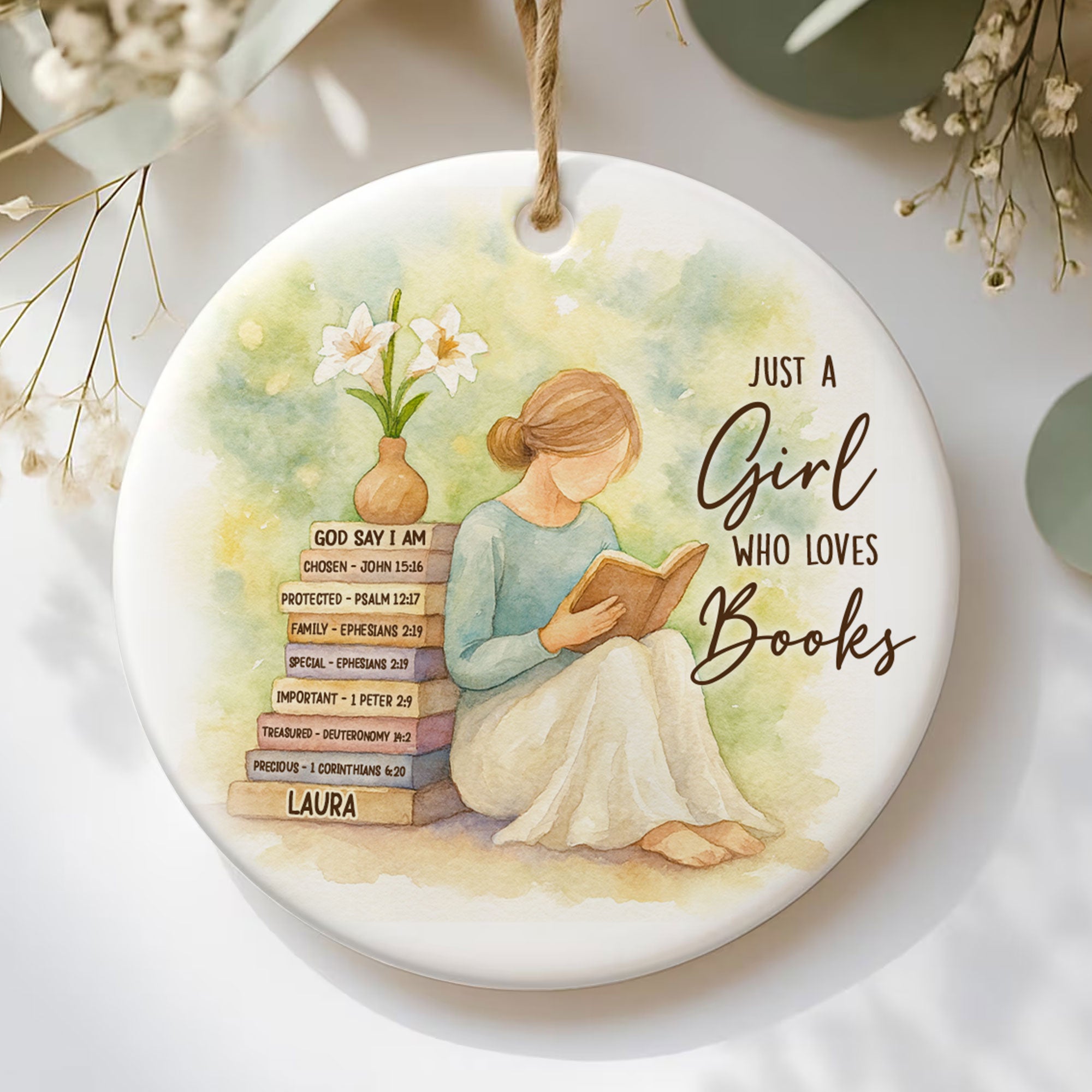 Just A Christian Girl Who Loves Books Personalized Ceramic Ornament, Custom Name Gift