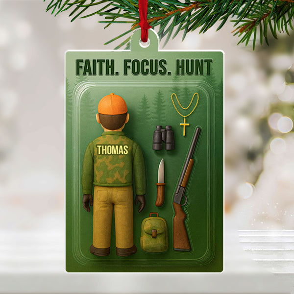 Faith Focus Hunt Personalized Hunting Acrylic Ornament, Custom Name