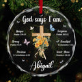 God Say I Am Personalized Glass Ornament, Custom Name and Birth Month Flowers