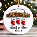 Our First Christmas As A Family of Three Personalized Ceramic Ornament, Custom Name