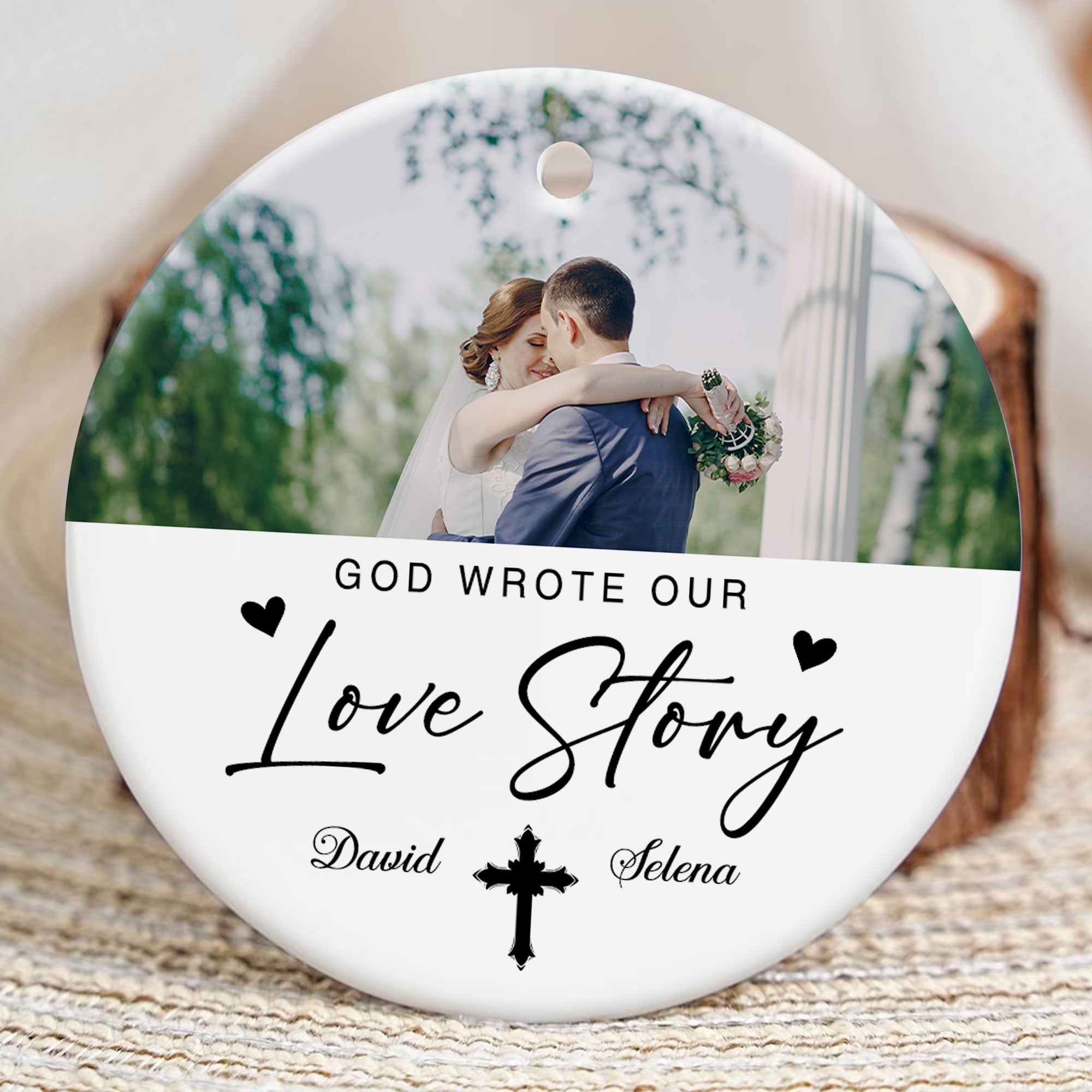 God Wrote Our Love Story Personalized Ceramic Ornament, Custom Couple Name