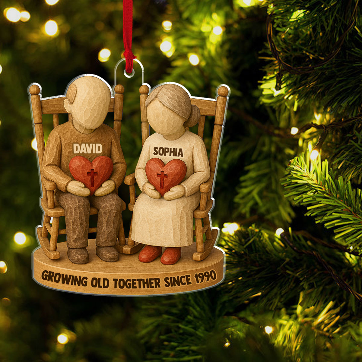 Growing Old Together Two Christian Heart Couple Personalized Acrylic Ornament