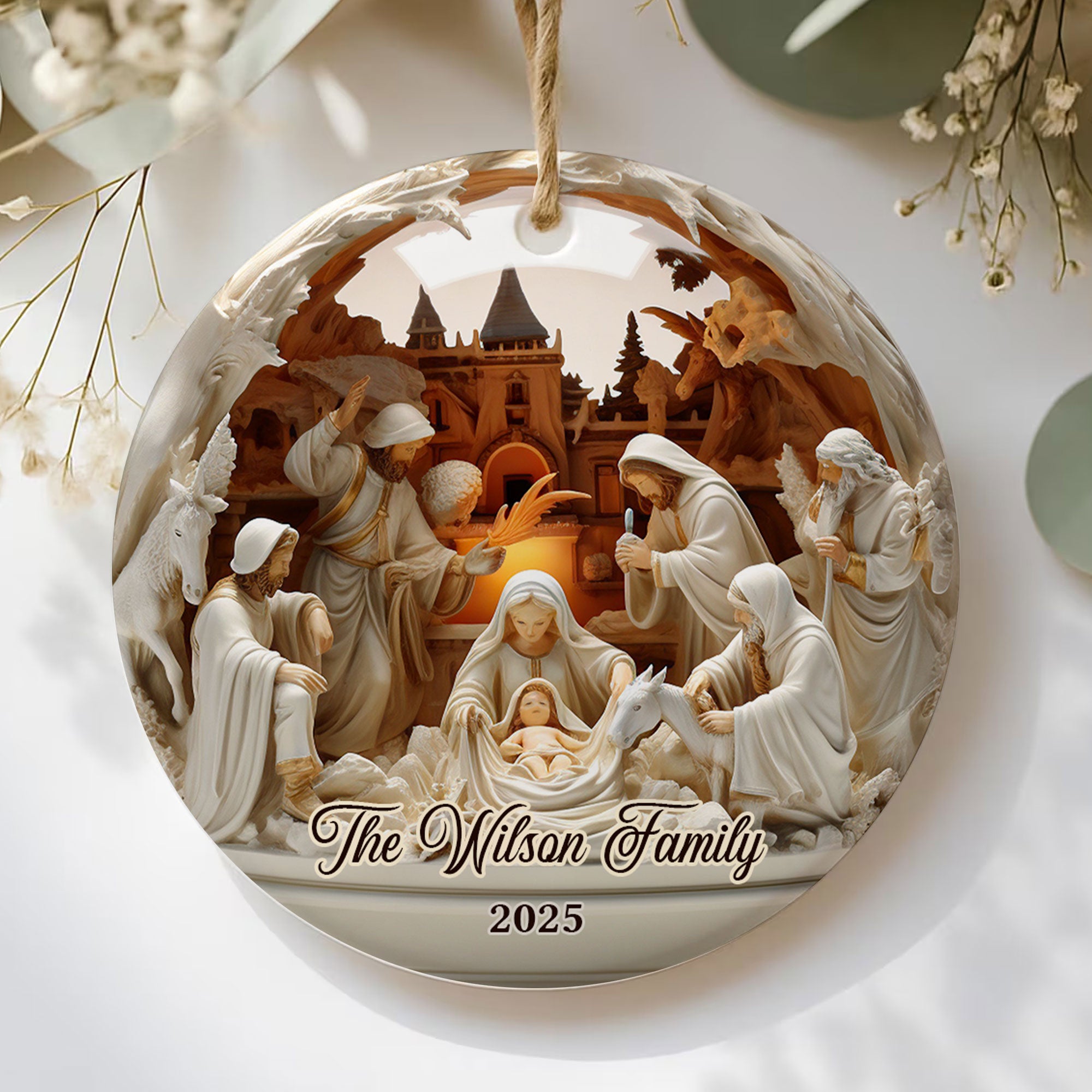 Christian Family Personalized Ceramic Ornament, Custom Family Name
