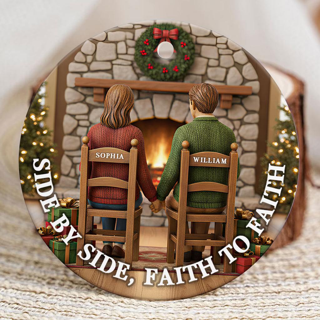 Side By Side Faith To Faith Personalized Ceramic Ornament, Custom Couple Name