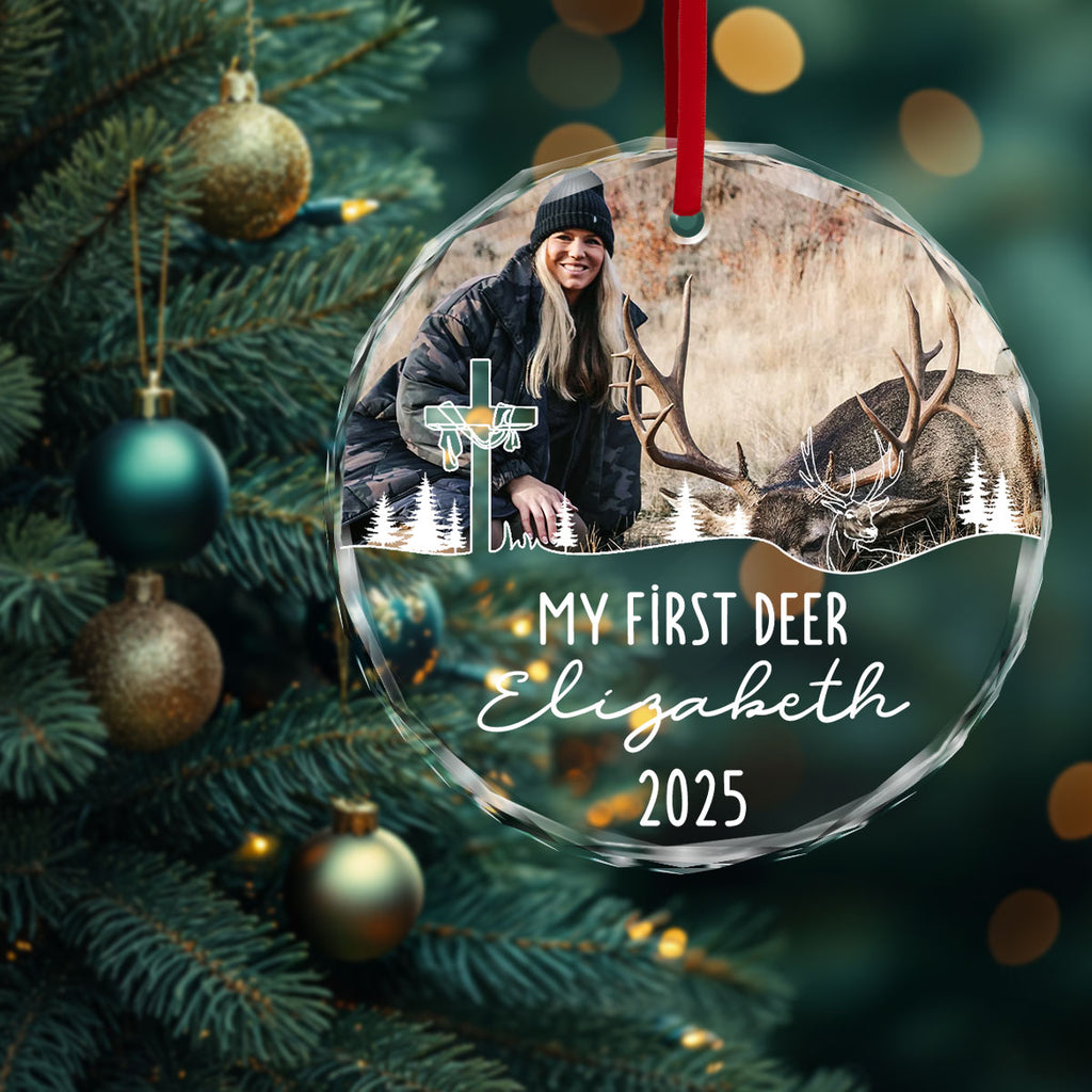 Hunting Season My First Deer Personalized Glass Ornament, Custom Name