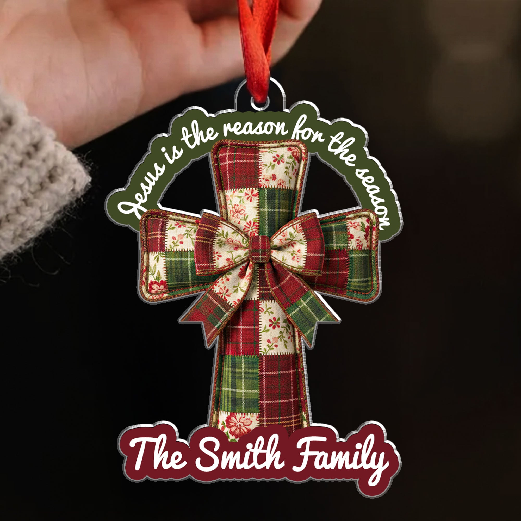 Jesus Is The Reason For The Season Personalized Acrylic Ornament, Custom Family Name