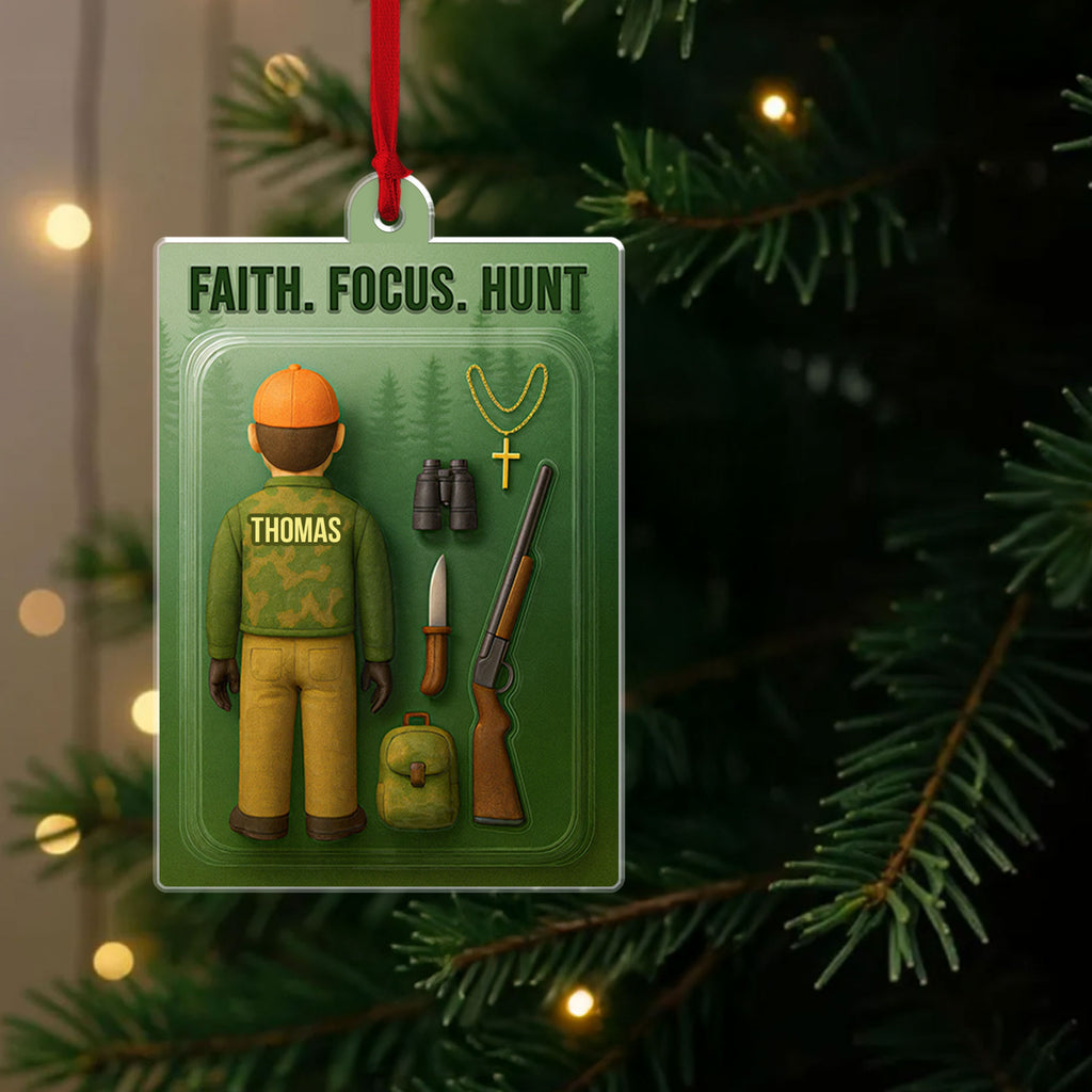 Faith Focus Hunt Personalized Hunting Acrylic Ornament, Custom Name