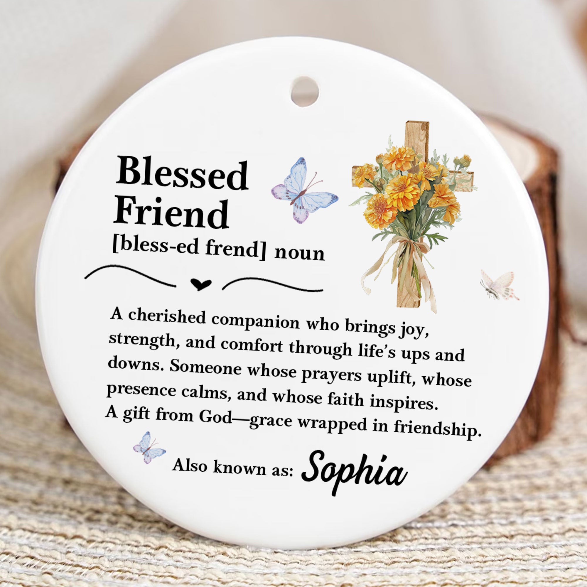 Blessed Friend Definition Personalized Ceramic Ornament, Custom Name