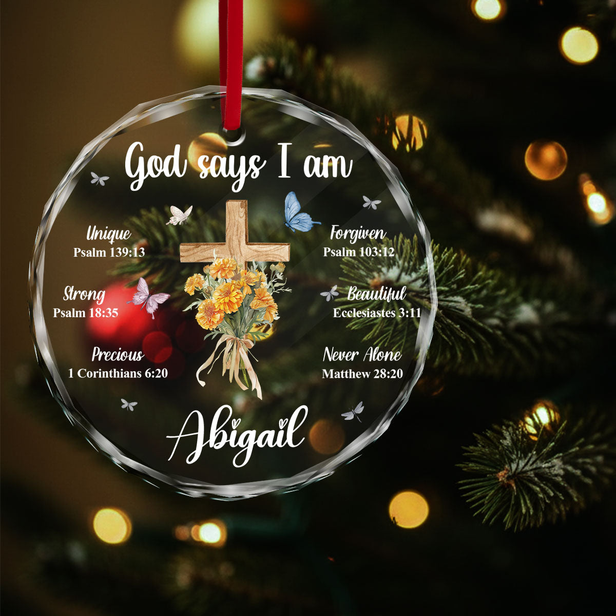 God Say I Am Personalized Glass Ornament, Custom Name and Birth Month Flowers