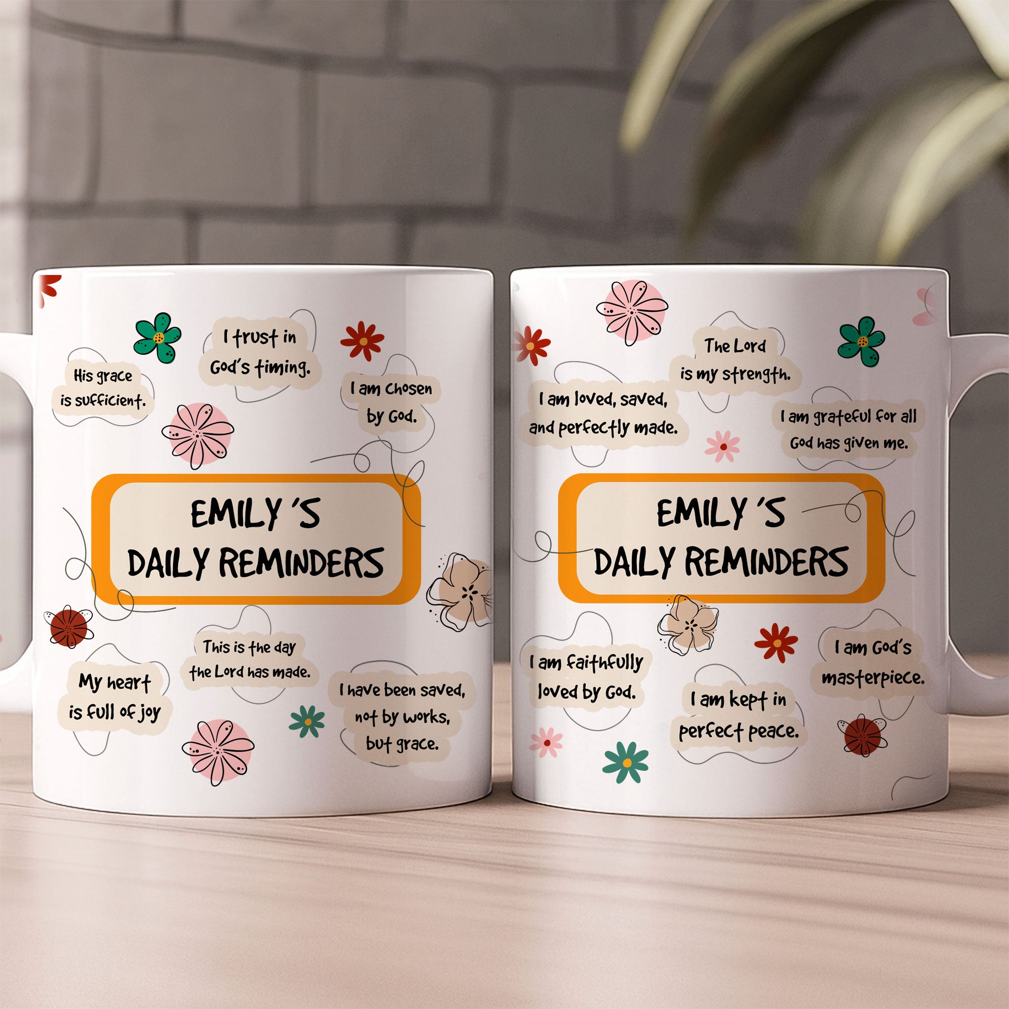 Christian Daily Reminders Personalized White Mug, Custom Name