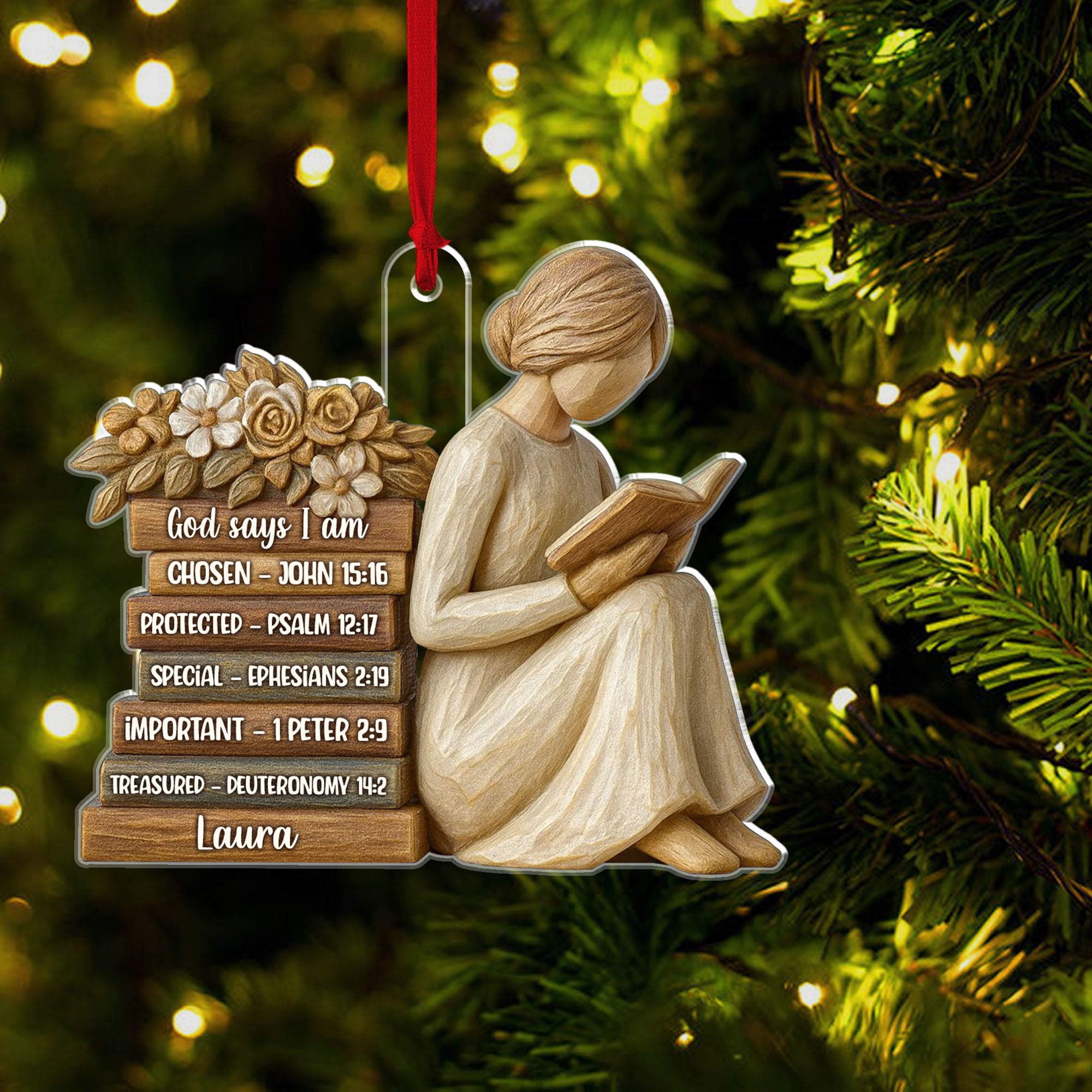 Reading Girl God Says I Am Personalized Acrylic Ornament, Custom Name