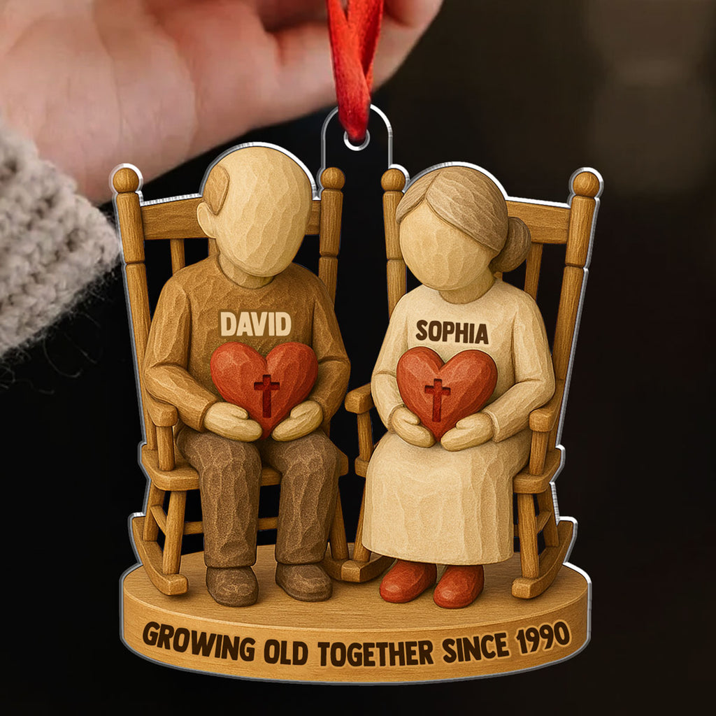 Growing Old Together Two Christian Heart Couple Personalized Acrylic Ornament