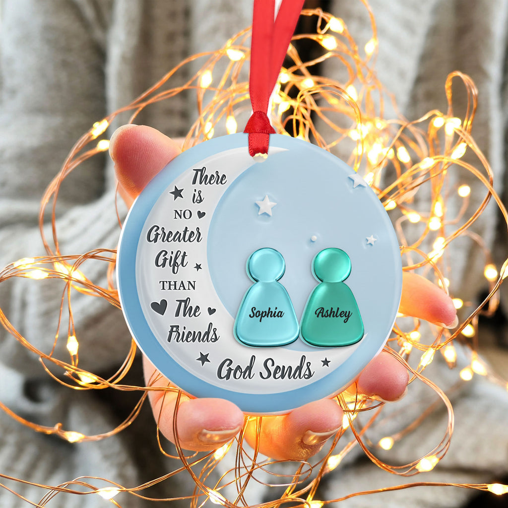 God Sends Our Friends As A Gift Personalized Ceramic Ornament, Custom Friend Name